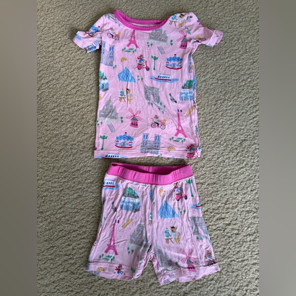 Little Sleepies Pink Paris Landmark Short Sleeve Pajama Set